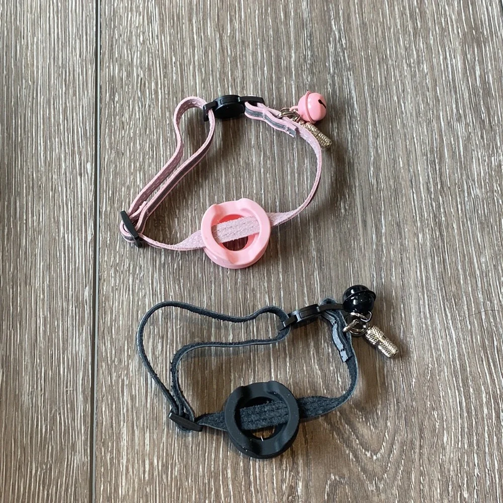 NEW! BUNDLE Two Cat Collars Leather AirTags Reflective Bell ID Pink Black 8”-14”